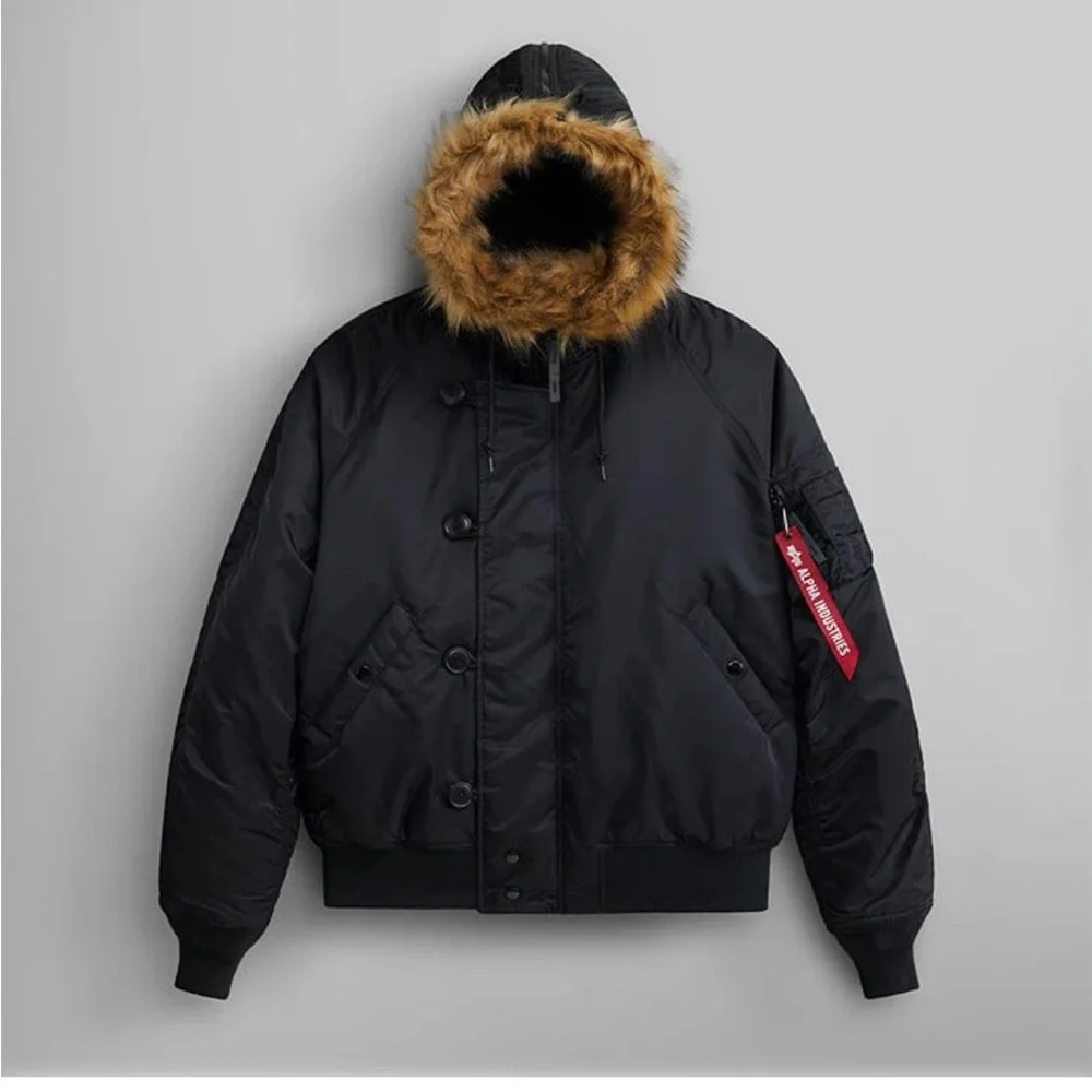 Alpha Industries Black Bomber Jacket N-2B with Fur Trim - Picture 1 of 8